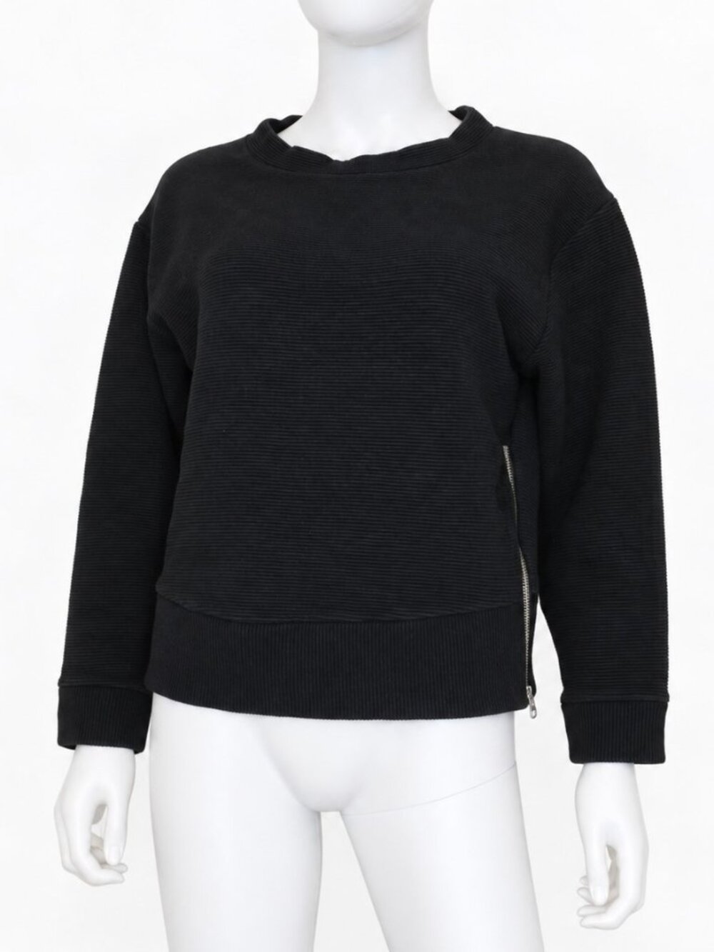 Aritzia Wilfred Free Black Ribbed Cotton Side Zip Sweatshirt Pullover Medium